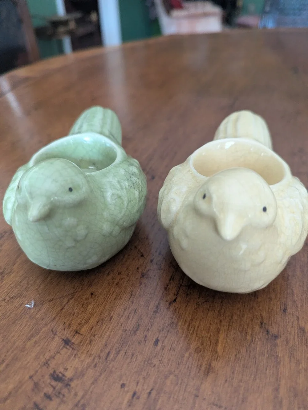 Ceramic Bird Salt and Pepper Shakers — Pale Green & Cream - Picture 2 of 2